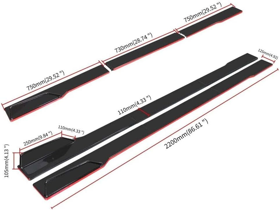 Evargc Black & Red Universal 69 - 73 Adjustable Car Front Bumper Lip Splitter Chin Spoiler Body Kit with 86.6 Side Skirt Extension Rocker Panel and Rear Bumper Lip Diffuser Compatible Most Vehicle