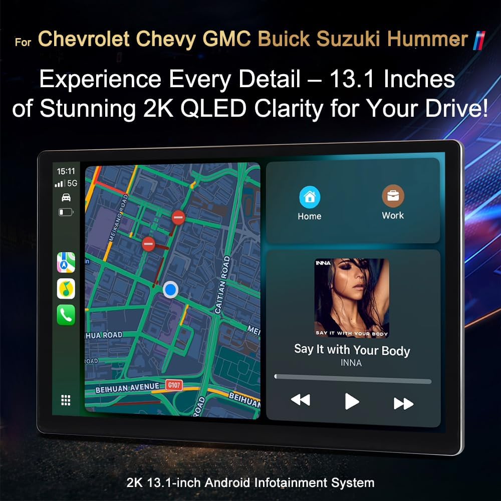 ASURE 13.1 2K QLED Car Stereo Radio for Chevy Silverado, Tahoe, GMC Sierra 1500,Wireless CarPlay & Android Auto,Android 14 Octa-Core,4G LTE GPS Navigation,HD Backup Camera,BT5.0,4GB+64GB