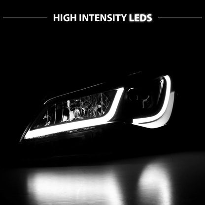 AmeriLite Glow LED Tube Projector Halogen Headlights Assembly Pair For 2015-2017 Toyota Camry Sedan - Passenger and Driver Side, Vehicle Light Assembly, Black