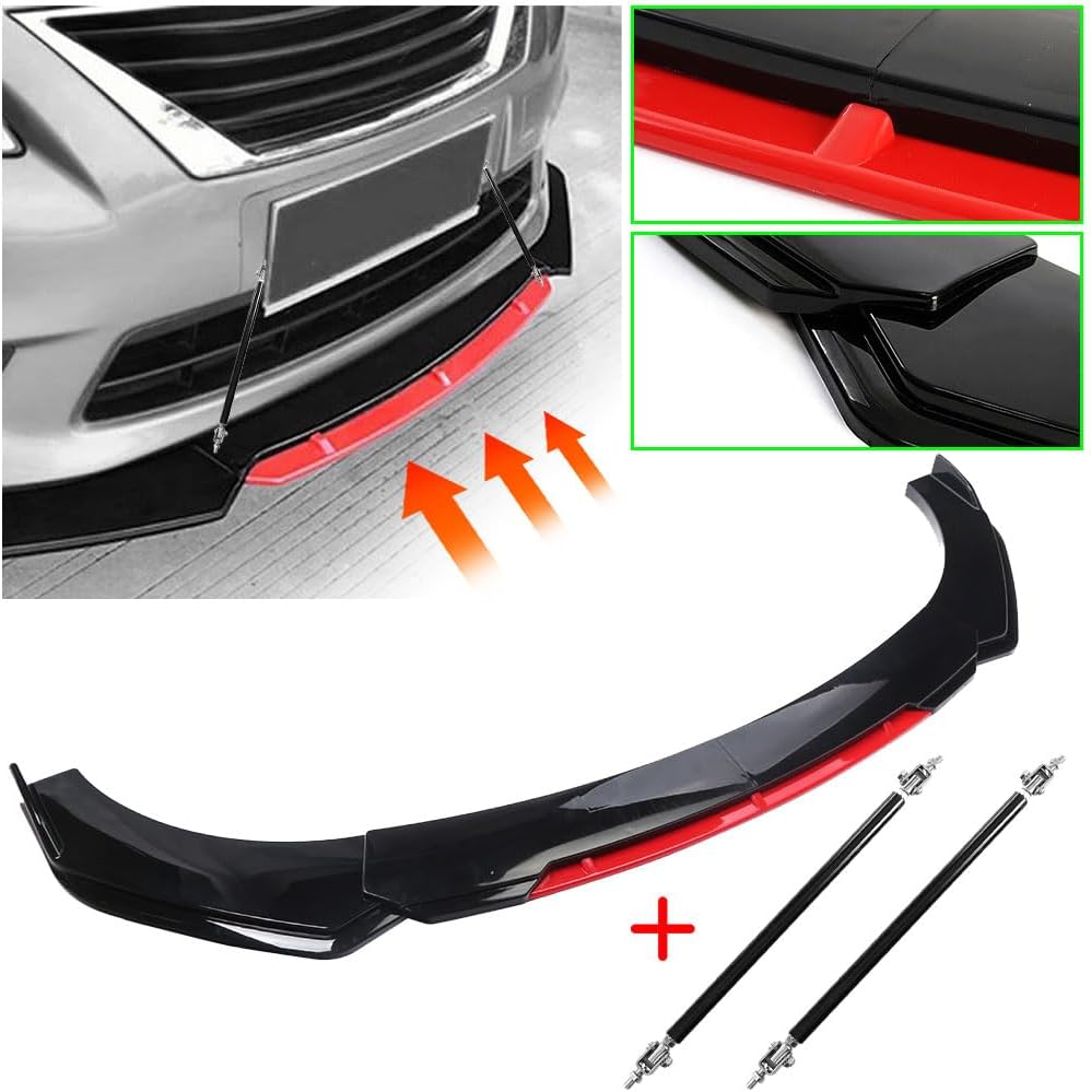 Evargc Black & Red Universal 69 - 73 Adjustable Car Front Bumper Lip Splitter Chin Spoiler Body Kit with 86.6 Side Skirt Extension Rocker Panel and Rear Bumper Lip Diffuser Compatible Most Vehicle