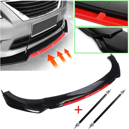 Evargc Black & Red Universal 69 - 73 Adjustable Car Front Bumper Lip Splitter Chin Spoiler Body Kit with 86.6 Side Skirt Extension Rocker Panel and Rear Bumper Lip Diffuser Compatible Most Vehicle