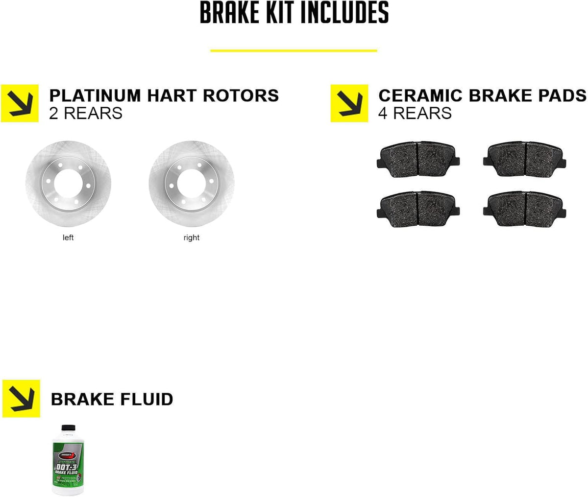 Hart Brakes Front Brakes and Rotors Kit |Front Brake Pads| Brake Rotors and Pads| Ceramic Brake Pads and Rotors |1995-2002 Toyota 4Runner, 1995-2004 Toyota Tacoma