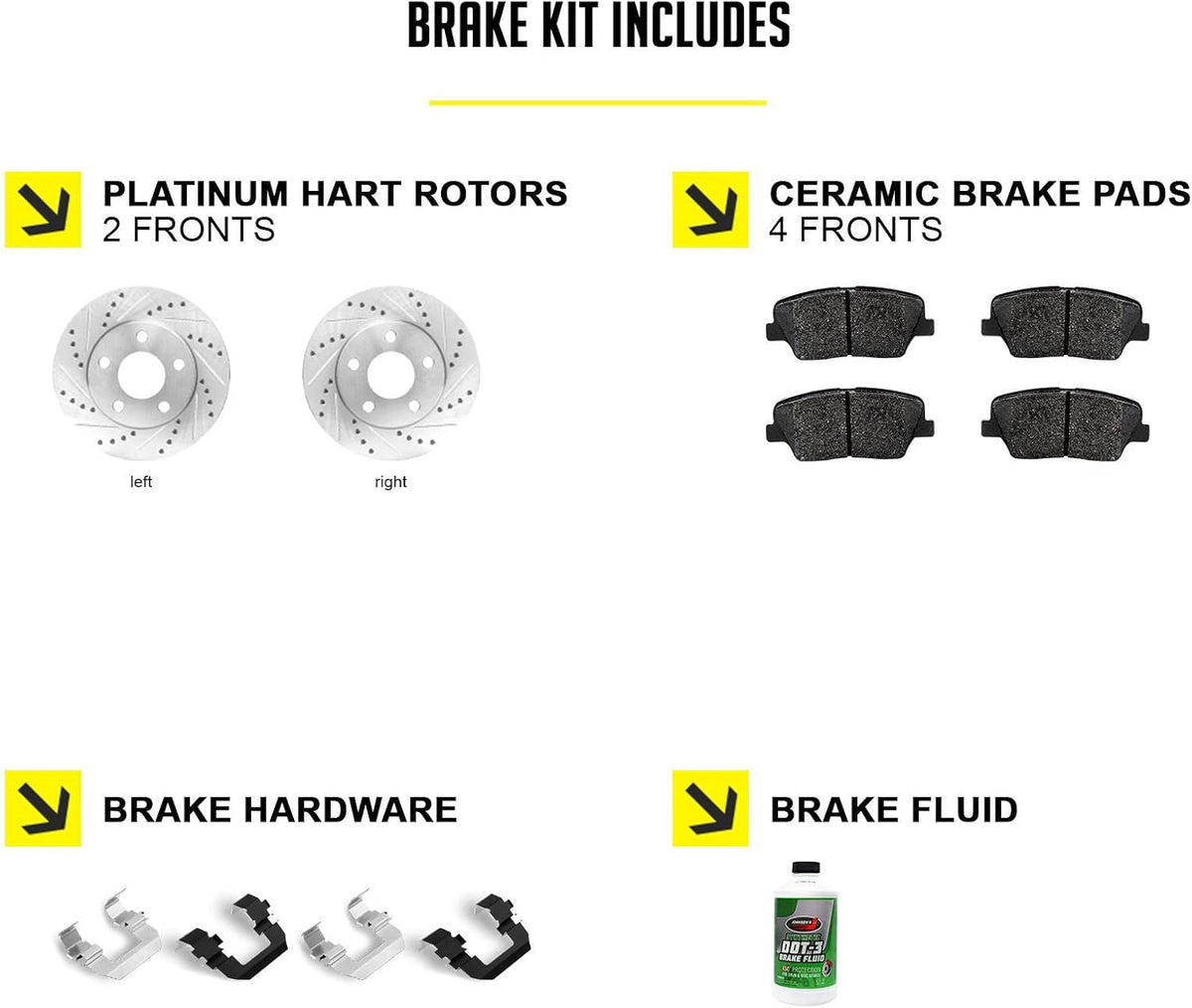 Hart Brakes Front Brakes and Rotors Kit |Front Brake Pads| Brake Rotors and Pads| Ceramic Brake Pads and Rotors |1995-2002 Toyota 4Runner, 1995-2004 Toyota Tacoma