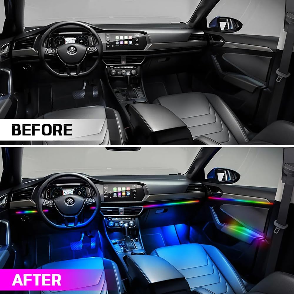 Acrylic Interior Car LED Lights with Remote and Wireless APP 10 in 1,Ambient Lighting Kits Fiber Optic Strip LEDs,16 Million Colors Music&DIY Function