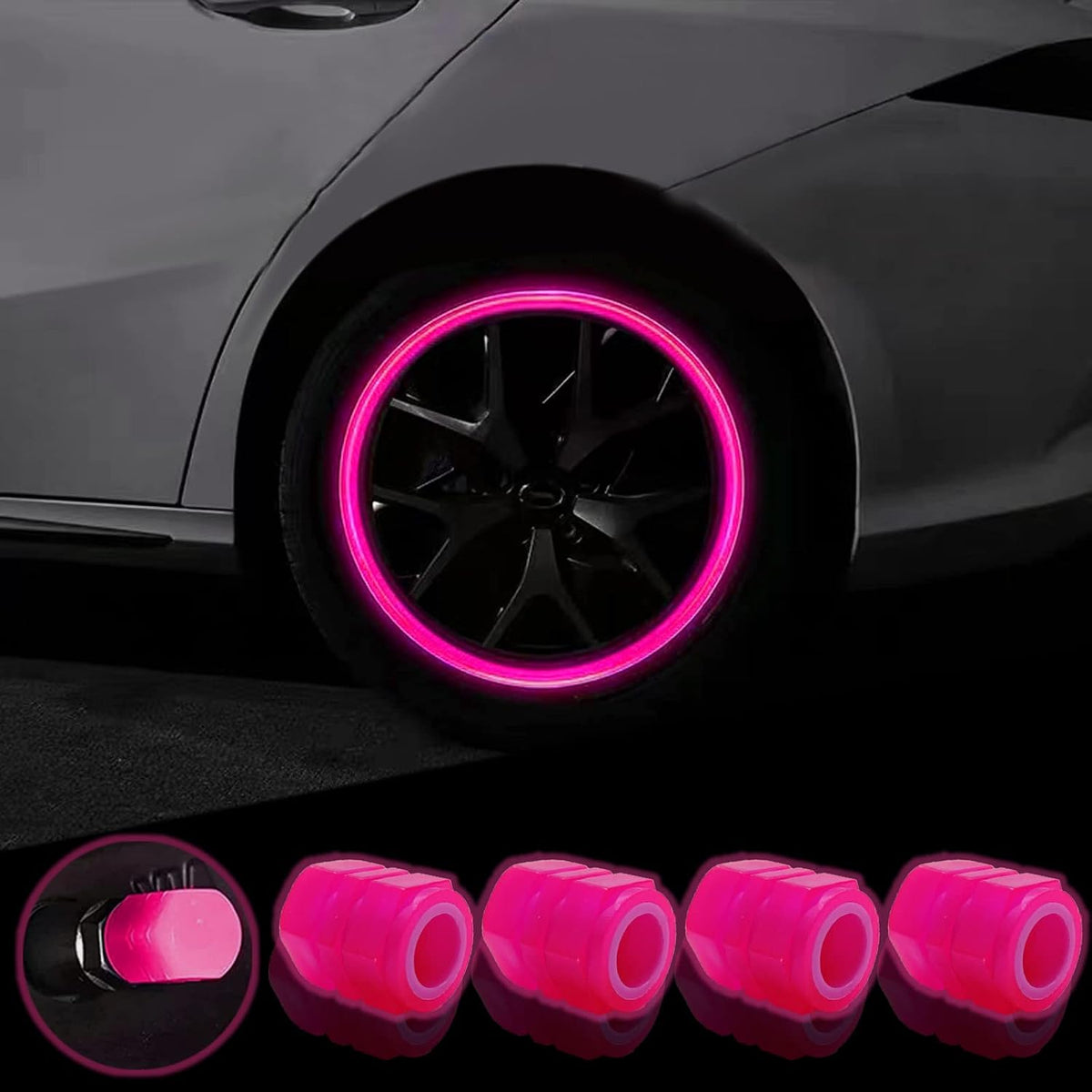 8PCS Car Tire Valve Stem Caps, Universal Noctilucent Waterproof Car Wheel Tire Caps, Suitable for Air Valve Caps for Cars, Motorcycles, Bicycles (Pink)