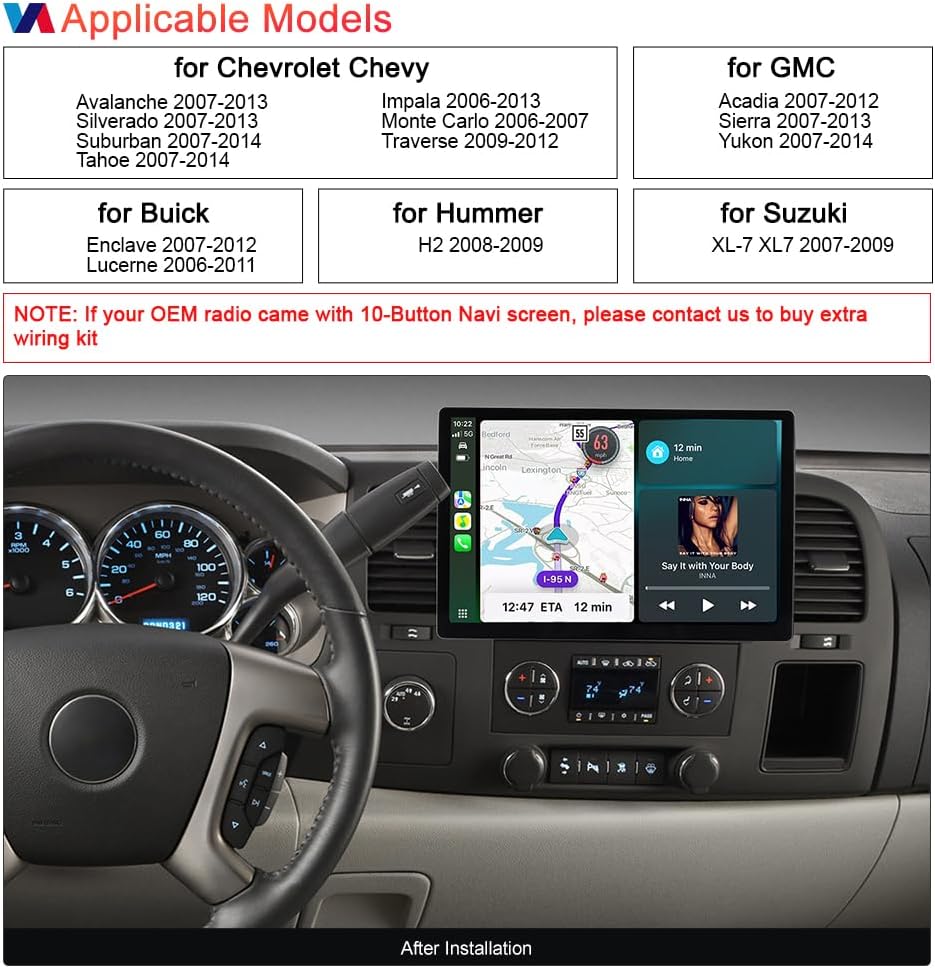 ASURE 13.1 2K QLED Car Stereo Radio for Chevy Silverado, Tahoe, GMC Sierra 1500,Wireless CarPlay & Android Auto,Android 14 Octa-Core,4G LTE GPS Navigation,HD Backup Camera,BT5.0,4GB+64GB