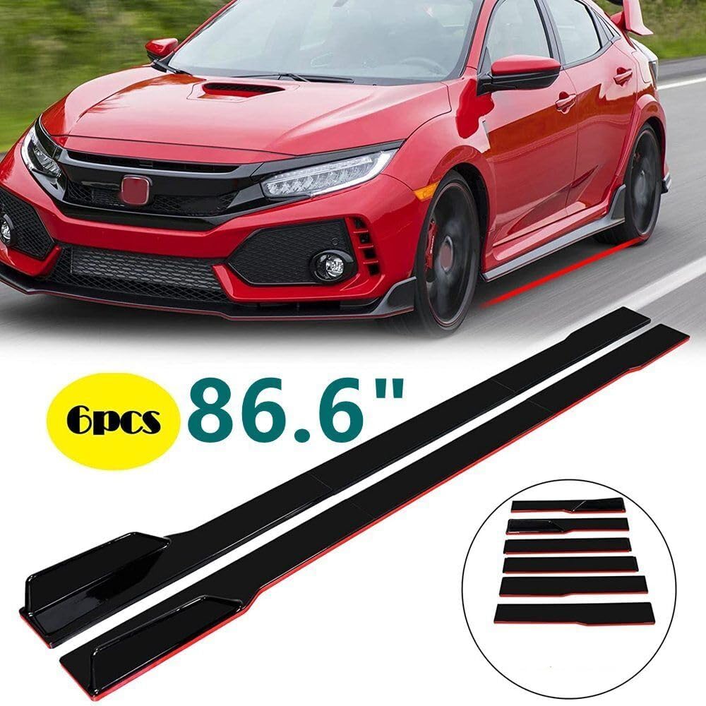 Evargc Black & Red Universal 69 - 73 Adjustable Car Front Bumper Lip Splitter Chin Spoiler Body Kit with 86.6 Side Skirt Extension Rocker Panel and Rear Bumper Lip Diffuser Compatible Most Vehicle