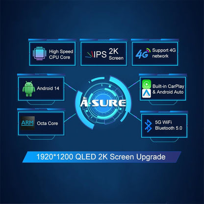 ASURE 13.1 2K QLED Car Stereo Radio for Chevy Silverado, Tahoe, GMC Sierra 1500,Wireless CarPlay & Android Auto,Android 14 Octa-Core,4G LTE GPS Navigation,HD Backup Camera,BT5.0,4GB+64GB