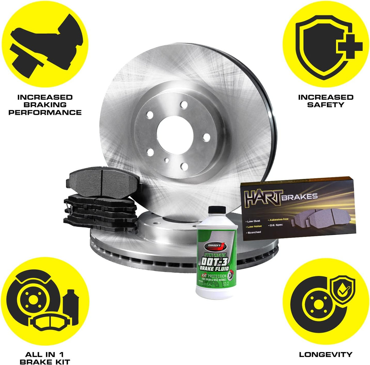 Hart Brakes Front Brakes and Rotors Kit |Front Brake Pads| Brake Rotors and Pads| Ceramic Brake Pads and Rotors |1995-2002 Toyota 4Runner, 1995-2004 Toyota Tacoma