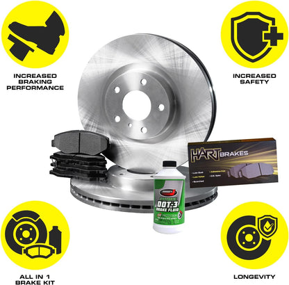 Hart Brakes Front Brakes and Rotors Kit |Front Brake Pads| Brake Rotors and Pads| Ceramic Brake Pads and Rotors |1995-2002 Toyota 4Runner, 1995-2004 Toyota Tacoma