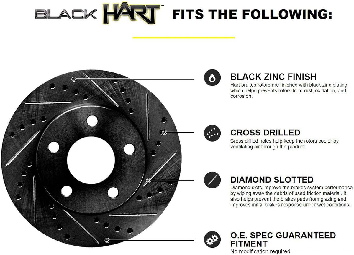 Hart Brakes Front Brakes and Rotors Kit |Front Brake Pads| Brake Rotors and Pads| Ceramic Brake Pads and Rotors |1995-2002 Toyota 4Runner, 1995-2004 Toyota Tacoma