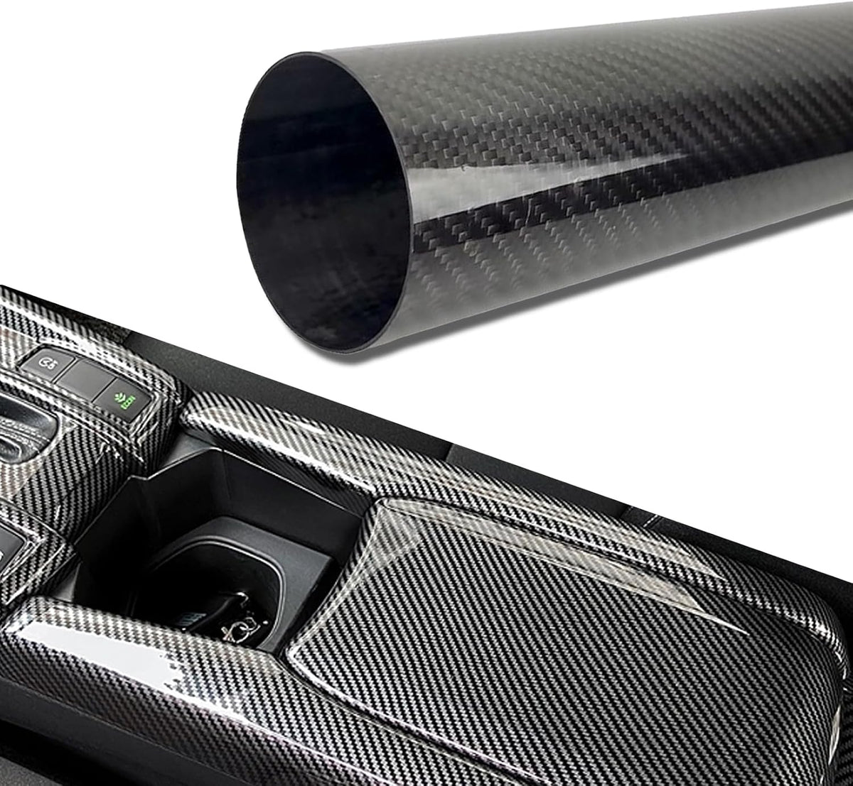 Yumfugu 1 PC Car Body Wrap, 11.81 x 118.1 Self-Adhesive 6D Glossy Carbon Fiber Pattern PVC Interior Modification Sticker, Multifunctional DIY Decorative Accessory, Suitable for Most Cars (Black)