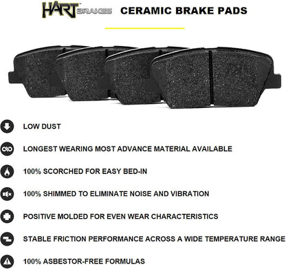 Hart Brakes Front Brakes and Rotors Kit |Front Brake Pads| Brake Rotors and Pads| Ceramic Brake Pads and Rotors |1995-2002 Toyota 4Runner, 1995-2004 Toyota Tacoma