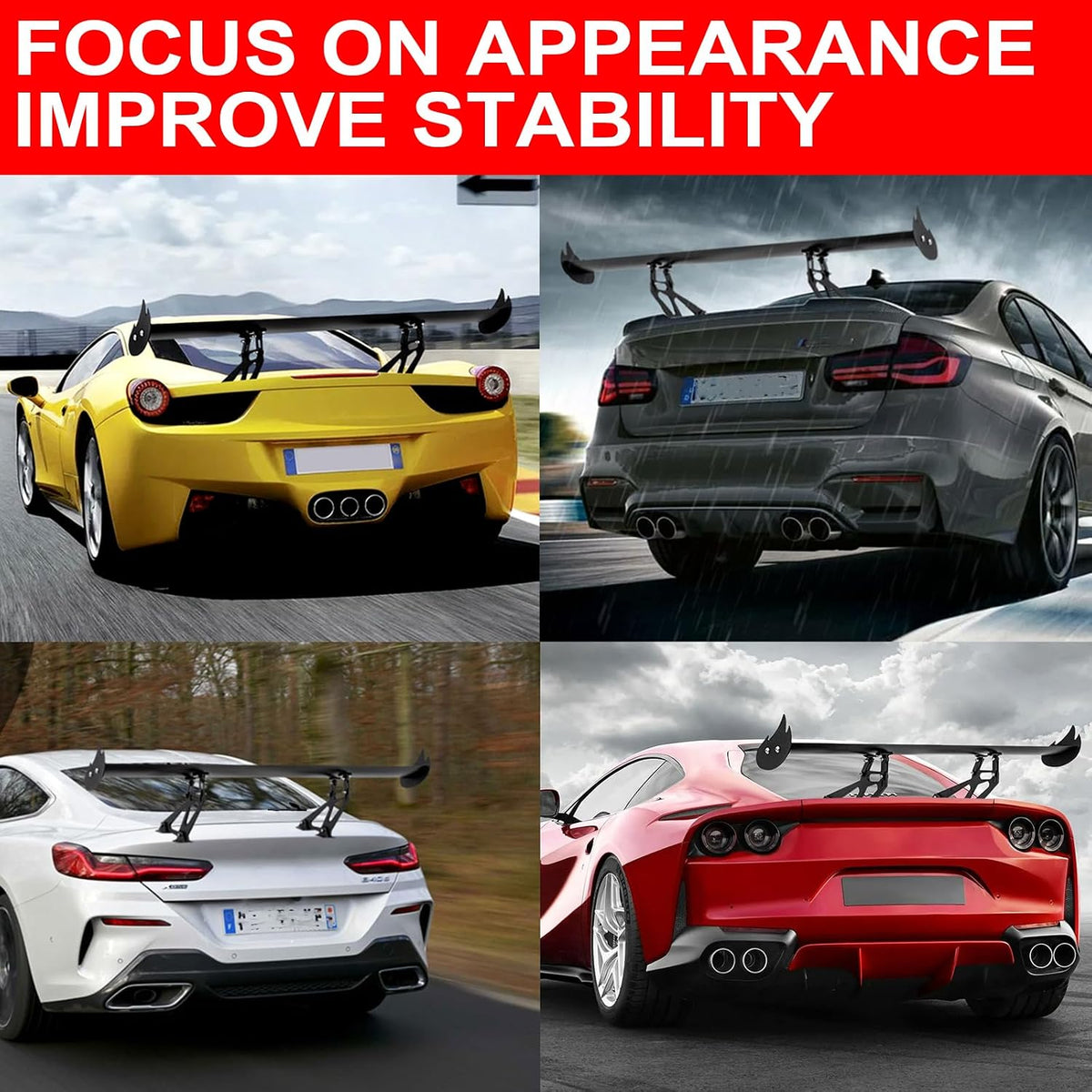 Upgrades Wing Spoiler 43.3, Aluminum Wing Adjustable Universal Lightweight Car Rear Wing GT Spoiler, Black Hatch Aluminum Single Deck fit Racing Spoiler BGW/JDM Drift