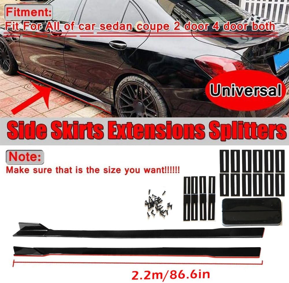 Evargc Black & Red Universal 69 - 73 Adjustable Car Front Bumper Lip Splitter Chin Spoiler Body Kit with 86.6 Side Skirt Extension Rocker Panel and Rear Bumper Lip Diffuser Compatible Most Vehicle
