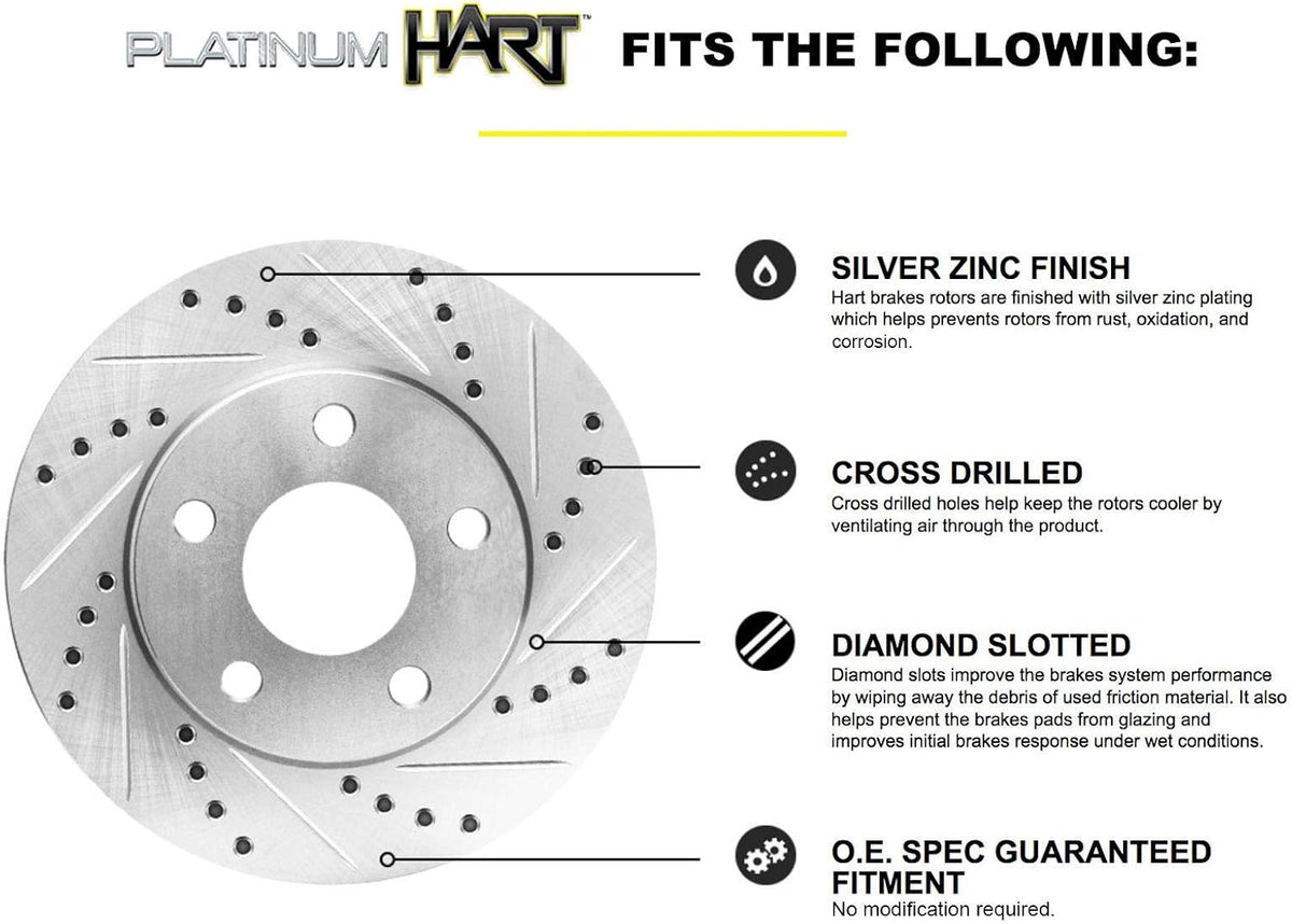 Hart Brakes Front Brakes and Rotors Kit |Front Brake Pads| Brake Rotors and Pads| Ceramic Brake Pads and Rotors |1995-2002 Toyota 4Runner, 1995-2004 Toyota Tacoma