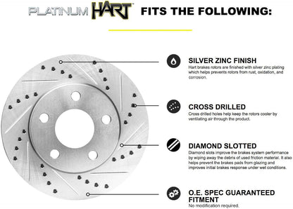 Hart Brakes Front Brakes and Rotors Kit |Front Brake Pads| Brake Rotors and Pads| Ceramic Brake Pads and Rotors |1995-2002 Toyota 4Runner, 1995-2004 Toyota Tacoma