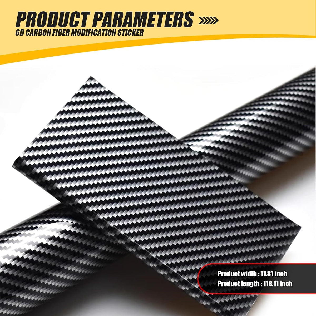 Yumfugu 1 PC Car Body Wrap, 11.81 x 118.1 Self-Adhesive 6D Glossy Carbon Fiber Pattern PVC Interior Modification Sticker, Multifunctional DIY Decorative Accessory, Suitable for Most Cars (Black)