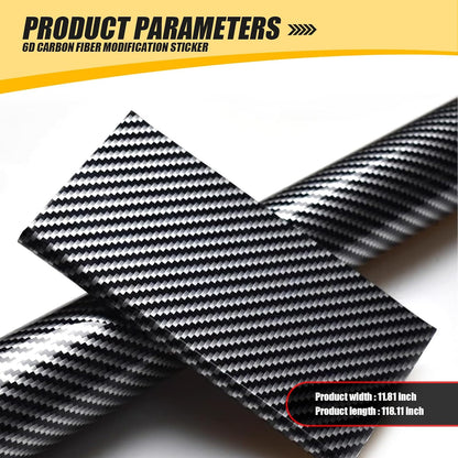 Yumfugu 1 PC Car Body Wrap, 11.81 x 118.1 Self-Adhesive 6D Glossy Carbon Fiber Pattern PVC Interior Modification Sticker, Multifunctional DIY Decorative Accessory, Suitable for Most Cars (Black)