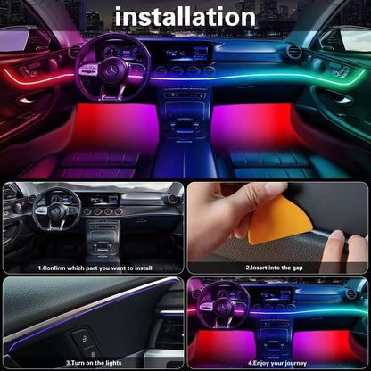 Acrylic Interior Car LED Lights with Remote and Wireless APP 10 in 1,Ambient Lighting Kits Fiber Optic Strip LEDs,16 Million Colors Music&DIY Function