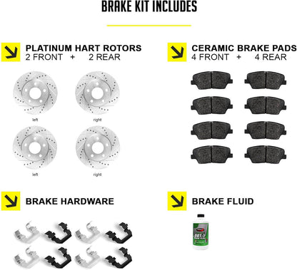 Hart Brakes Front Brakes and Rotors Kit |Front Brake Pads| Brake Rotors and Pads| Ceramic Brake Pads and Rotors |1995-2002 Toyota 4Runner, 1995-2004 Toyota Tacoma