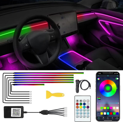 Acrylic Interior Car LED Lights with Remote and Wireless APP 10 in 1,Ambient Lighting Kits Fiber Optic Strip LEDs,16 Million Colors Music&DIY Function