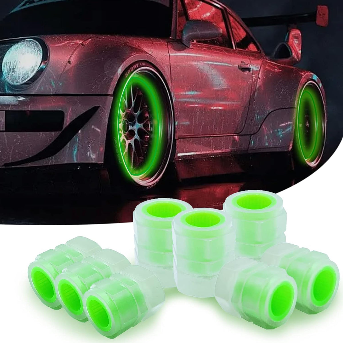 8PCS Car Tire Valve Stem Caps, Universal Noctilucent Waterproof Car Wheel Tire Caps, Suitable for Air Valve Caps for Cars, Motorcycles, Bicycles (Pink)