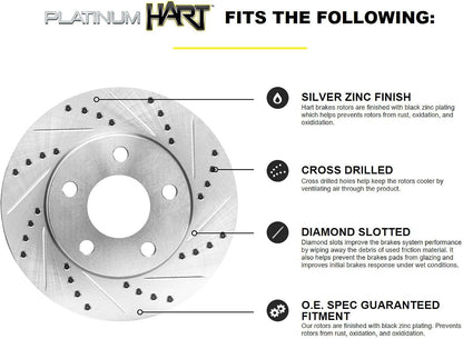 Hart Brakes Front Brakes and Rotors Kit |Front Brake Pads| Brake Rotors and Pads| Ceramic Brake Pads and Rotors |1995-2002 Toyota 4Runner, 1995-2004 Toyota Tacoma