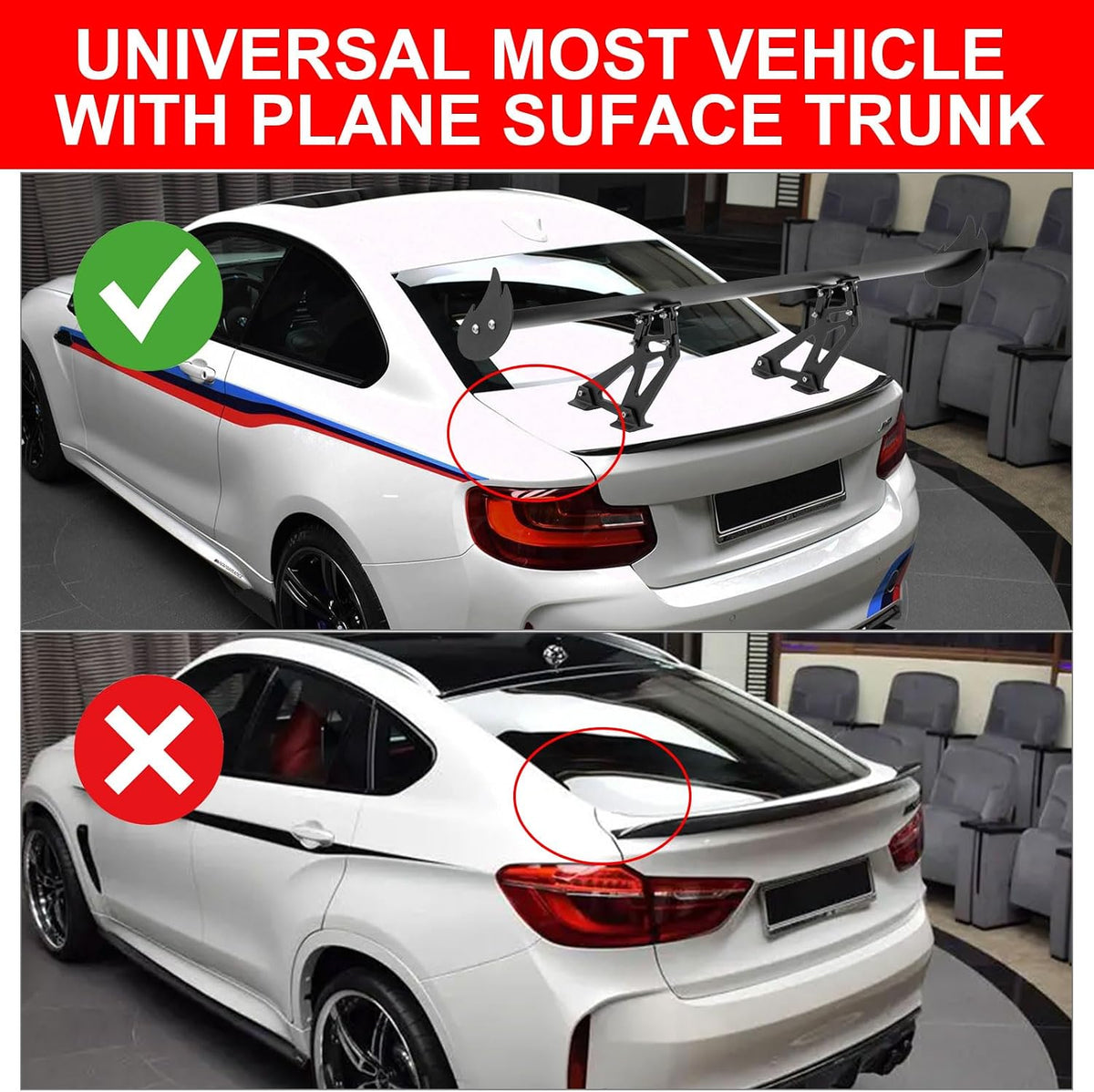 Upgrades Wing Spoiler 43.3, Aluminum Wing Adjustable Universal Lightweight Car Rear Wing GT Spoiler, Black Hatch Aluminum Single Deck fit Racing Spoiler BGW/JDM Drift