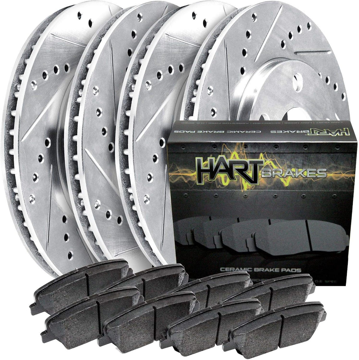 Hart Brakes Front Brakes and Rotors Kit |Front Brake Pads| Brake Rotors and Pads| Ceramic Brake Pads and Rotors |1995-2002 Toyota 4Runner, 1995-2004 Toyota Tacoma