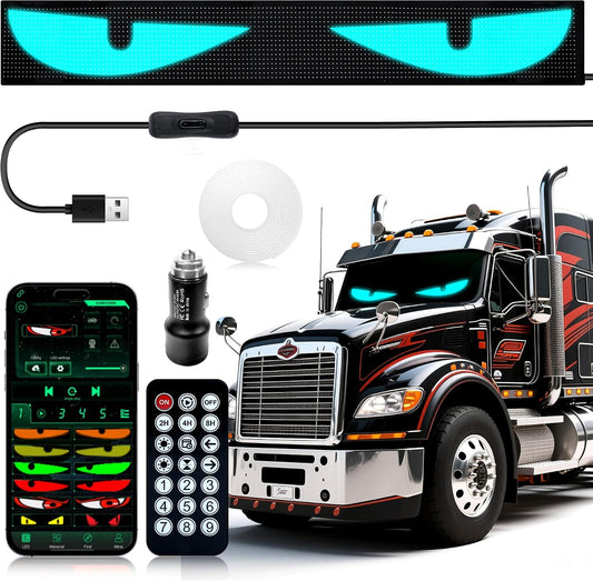 52.4*7.56 Heavy-Duty Truck LED Devil's Eye Light Bar - Professional Grade Programmable Dynamic Lighting System with Dual Bluetooth APP & Remote Control - for Semi-Truck/Windshield Modification